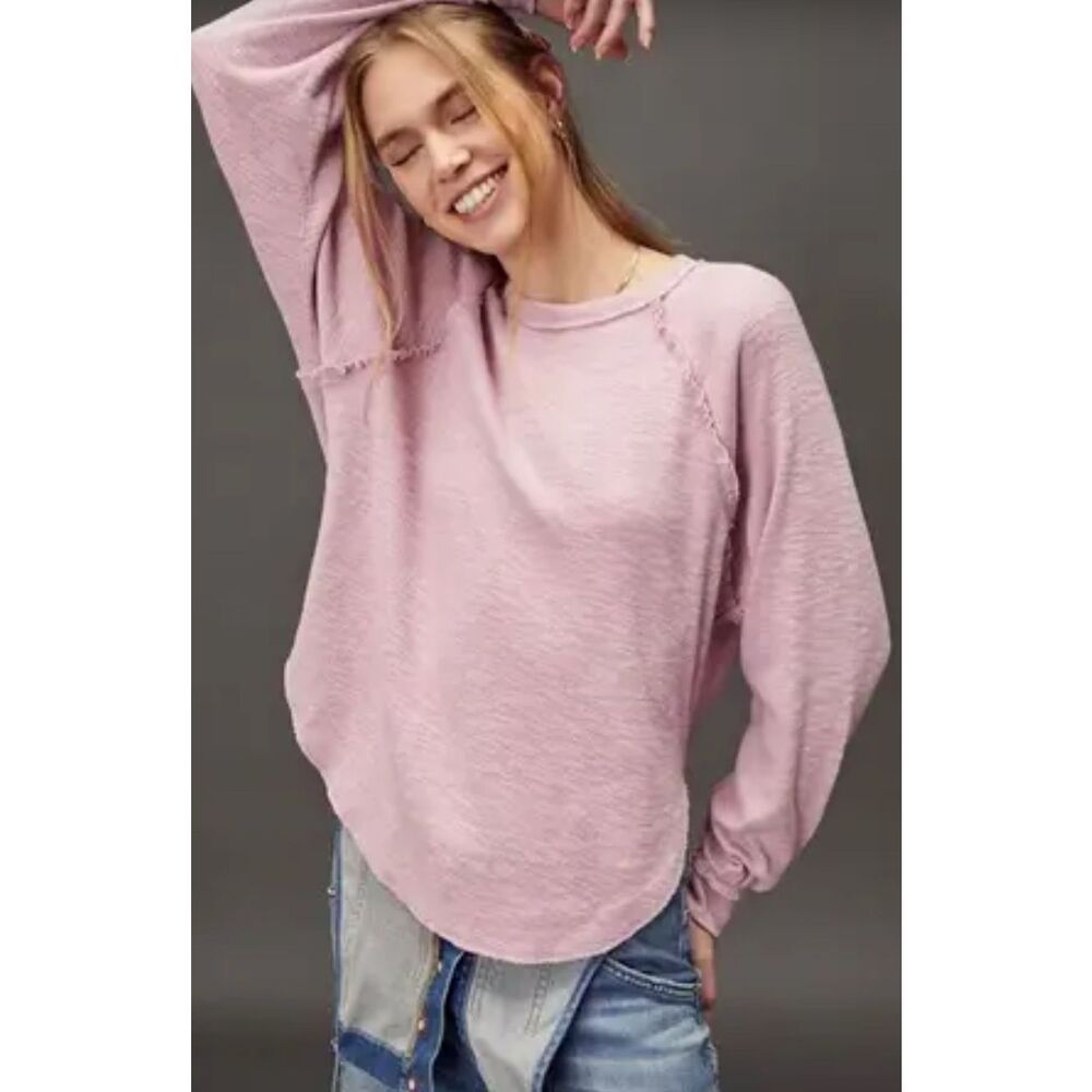 PILCRO‎ Anthropologie Womens Ruffle Raglan Long Sleeve Pullover Sweater Pink XS